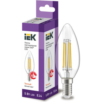 Лампа IEK серия 360, LED, C35, свеча, прозрачная, 5вт, 230В, 3000К, E14 LLF-C35-5-230-30-E14 -CL