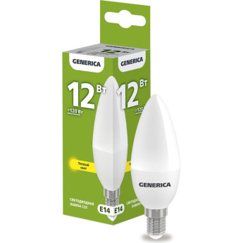 Лампа светодиодная C35 свеча 12Вт 230В 3000К E14 GENERICA